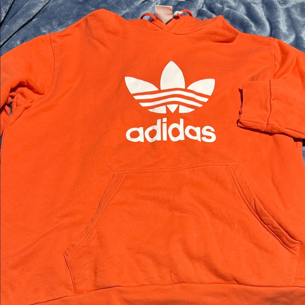 adidas Orange Hoodie with White Trefoil Logo